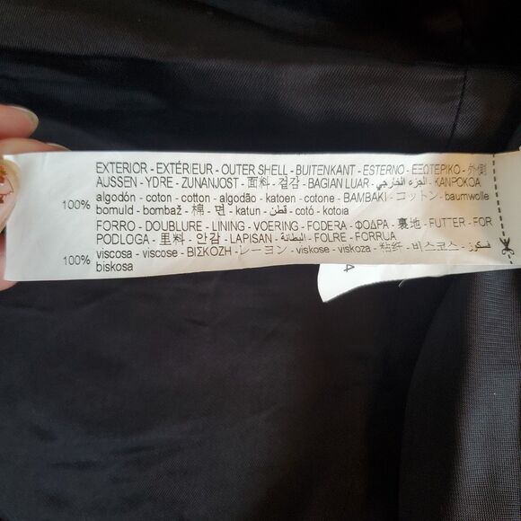 Zara Women's Blazer Large Black Textured Tweed Cotton Gold Detailed Buttons - Picture 7 of 13